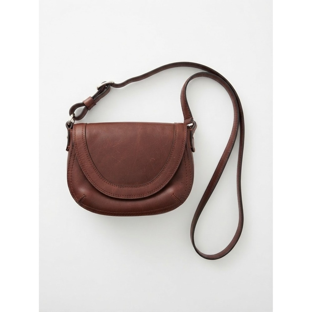 Brooks Brothers Crossbody Bag Womens Small Brown Leather Saddle Flap Good